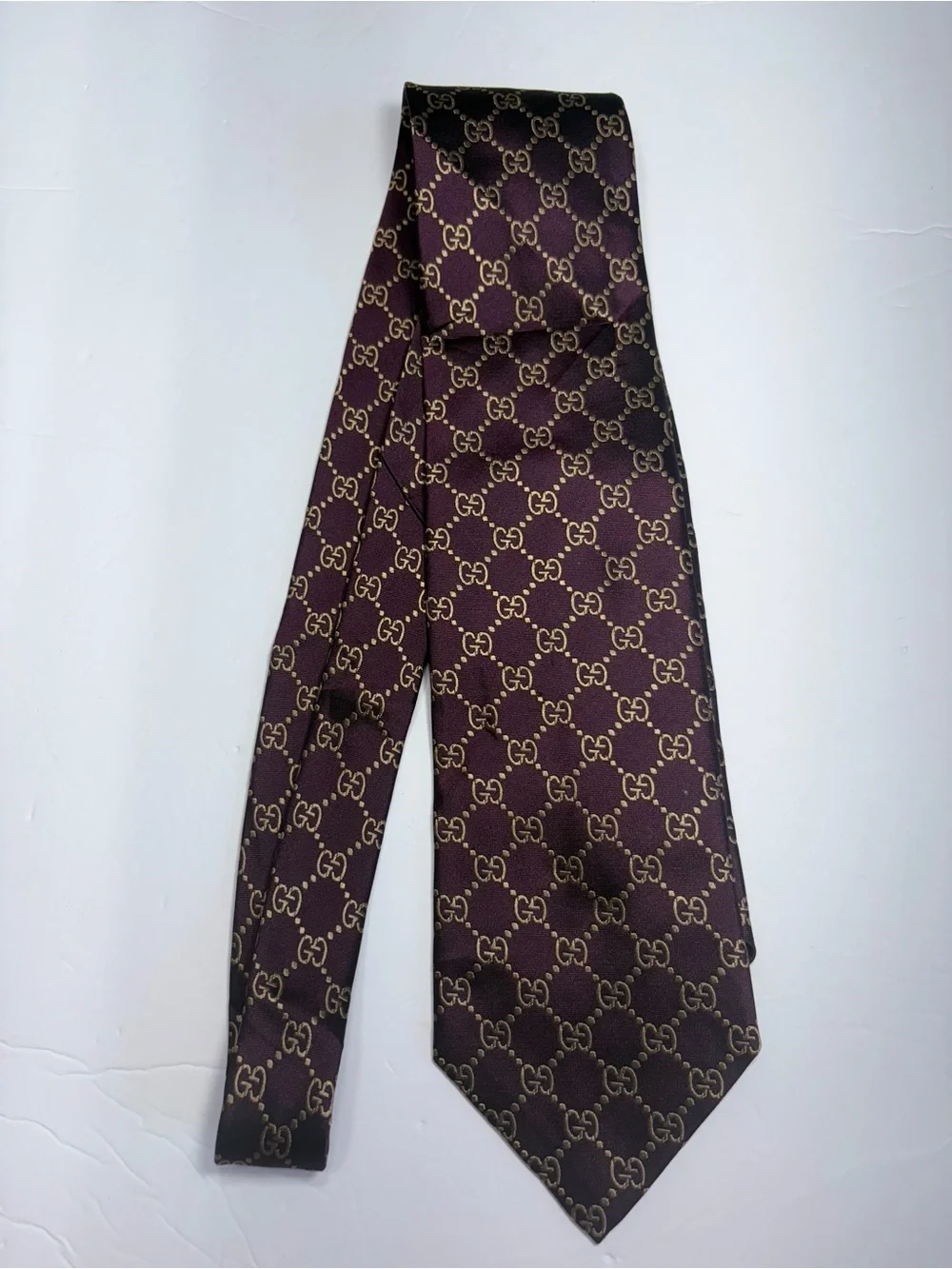 Gucci Burgundy GG Pattern Silk Tie